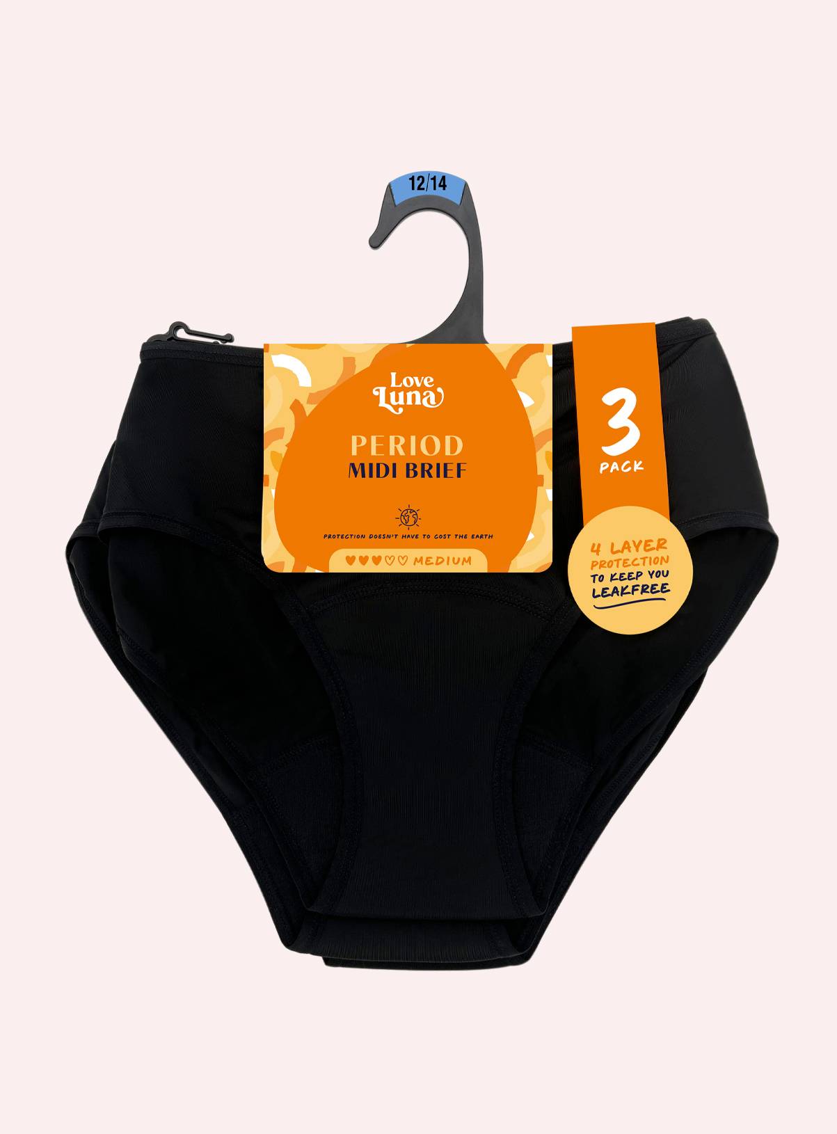 LOVE LUNA Ladies 3 Pair Pack Period Midi Brief 12-14 - Image 4