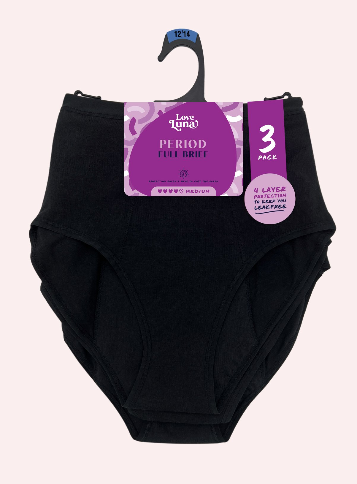 LOVE LUNA Ladies 3 Pair Pack Period Full Brief 18-20 - Image 4 thumbnail
