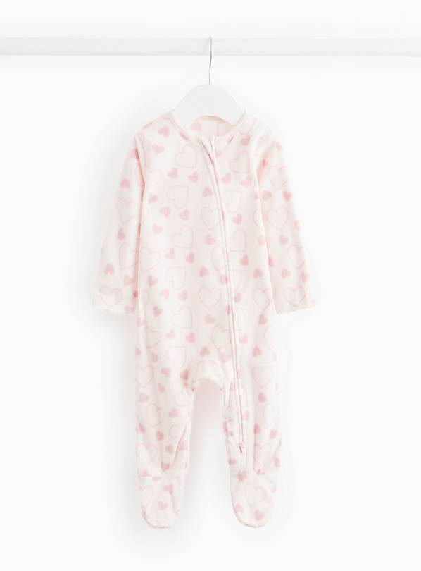 Pink Heart Printed Fleece Sleepsuit  6-9 months
