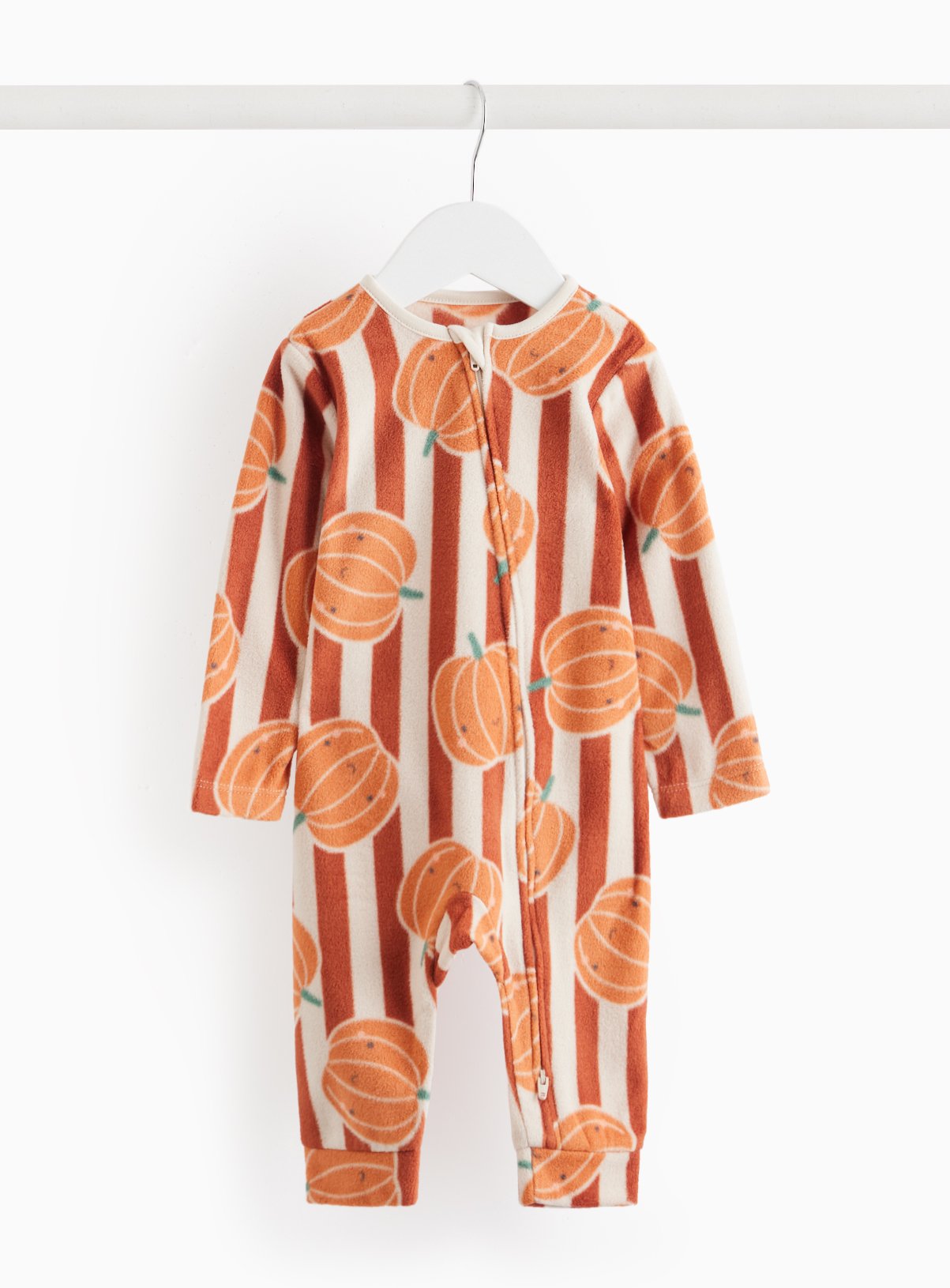 Orange Orange Halloween Pumpkin Print Fleece Zip Sleepsuit - Tu by Sainsbury's