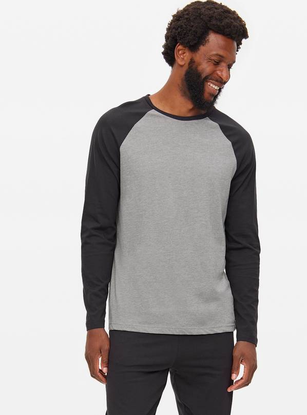 Black & Grey Raglan Jersey Pyjama Set XXL