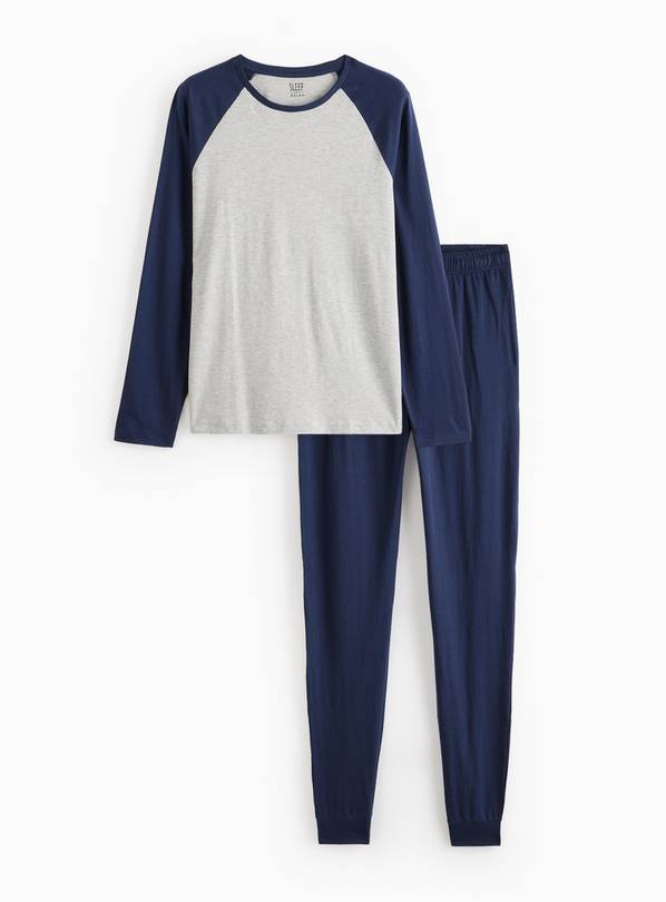 Navy Grey Raglan Jersey Pyjamas  S
