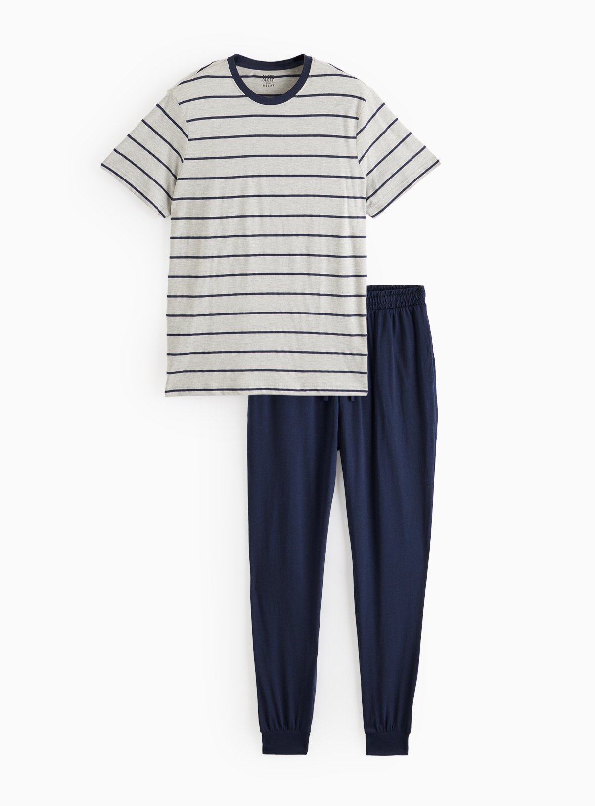 Men's Grey Striped And Navy Pyjamas