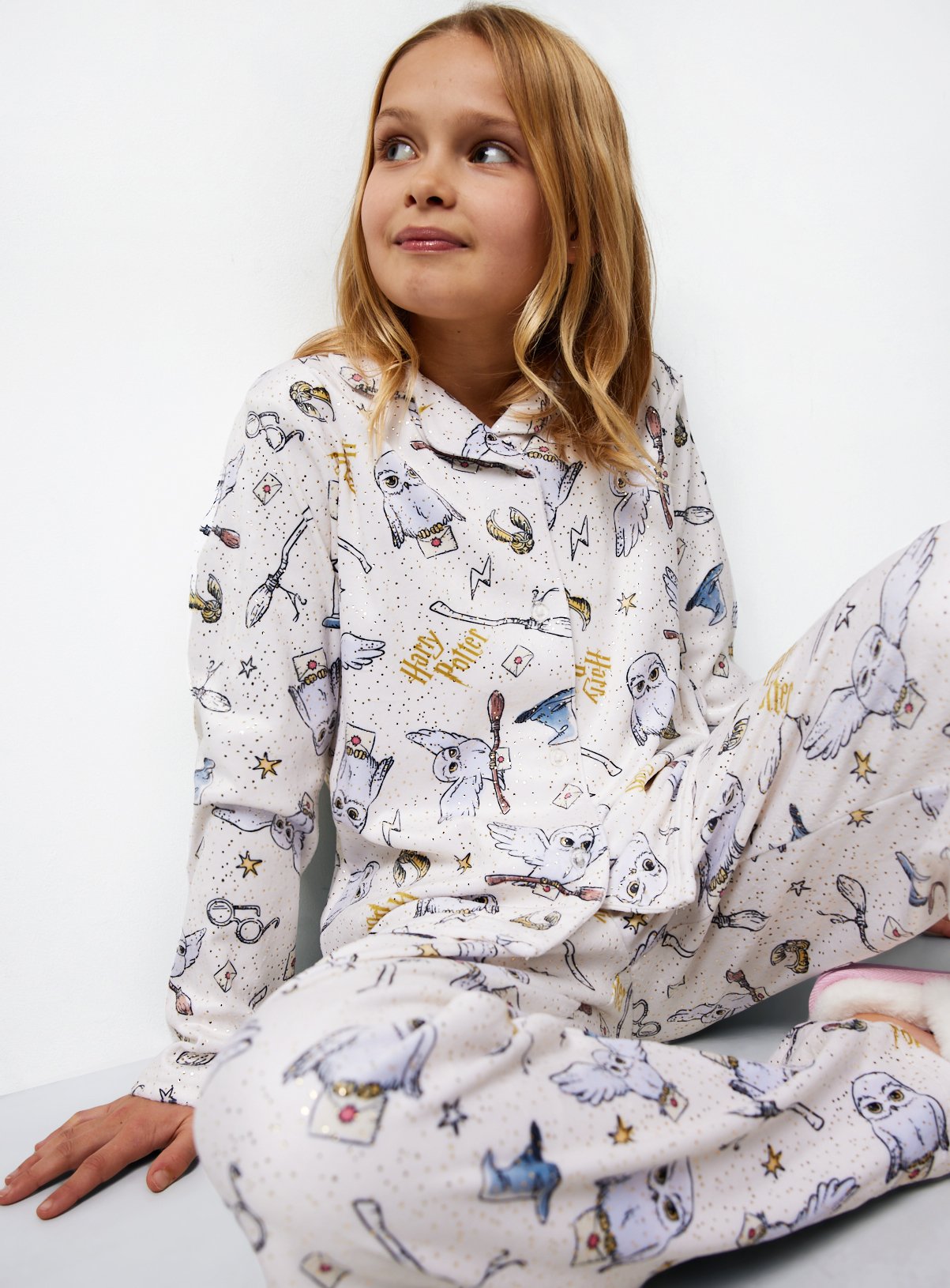 Harry Potter Printed Cream Sparkle Slinky Fleece Pyjamas 6-7 years
