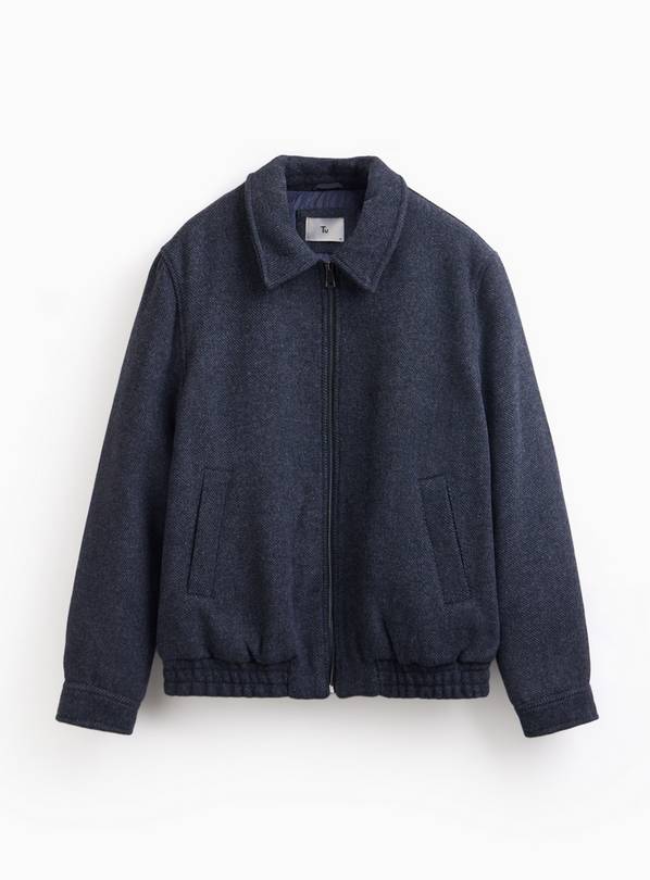 Navy Collared Textured Bomber Jacket XXXL
