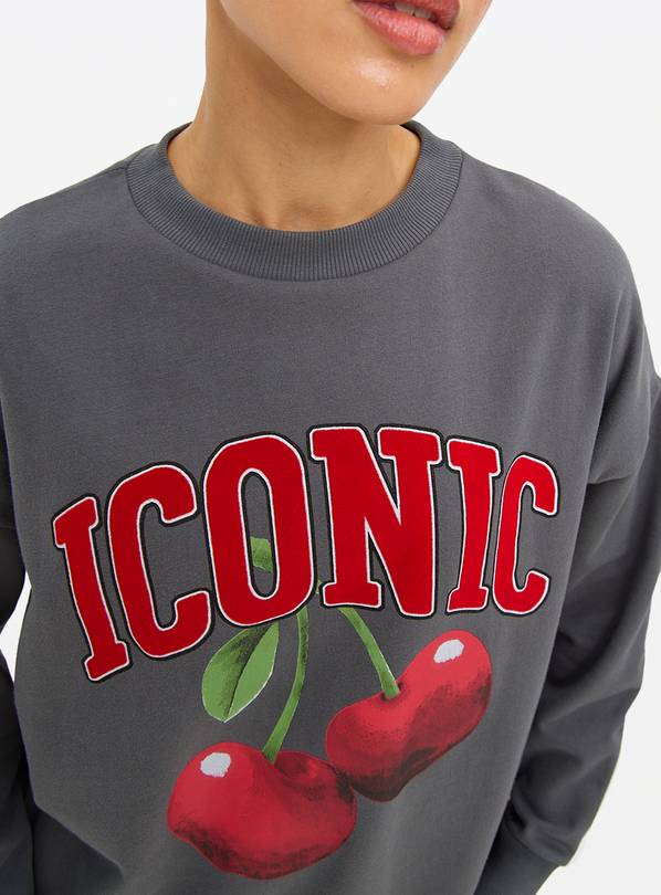 Grey Cherry Graphic Oversized Sweatshirt M