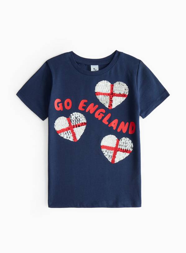 Navy Sequin Hearts Euros T-Shirt 3 years