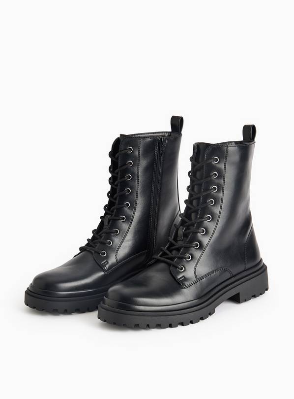 Black PU Lace Up Boots 4