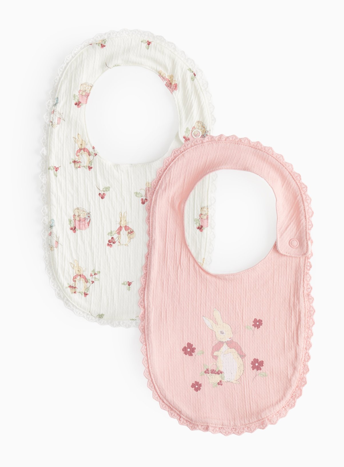Pink Pink Peter Rabbit Lace Trim Bibs 2 Pack One Size - Peter Rabbit by Sainsbury's