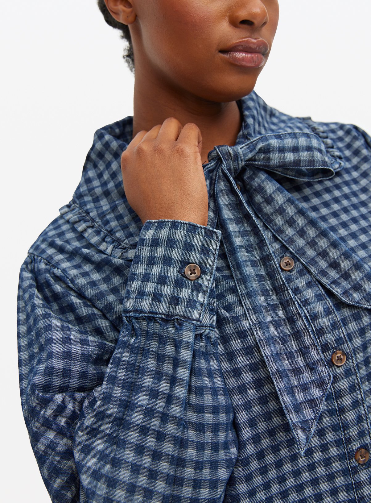 Denim Gingham Collared Mini Dress 8 - Image 3 thumbnail