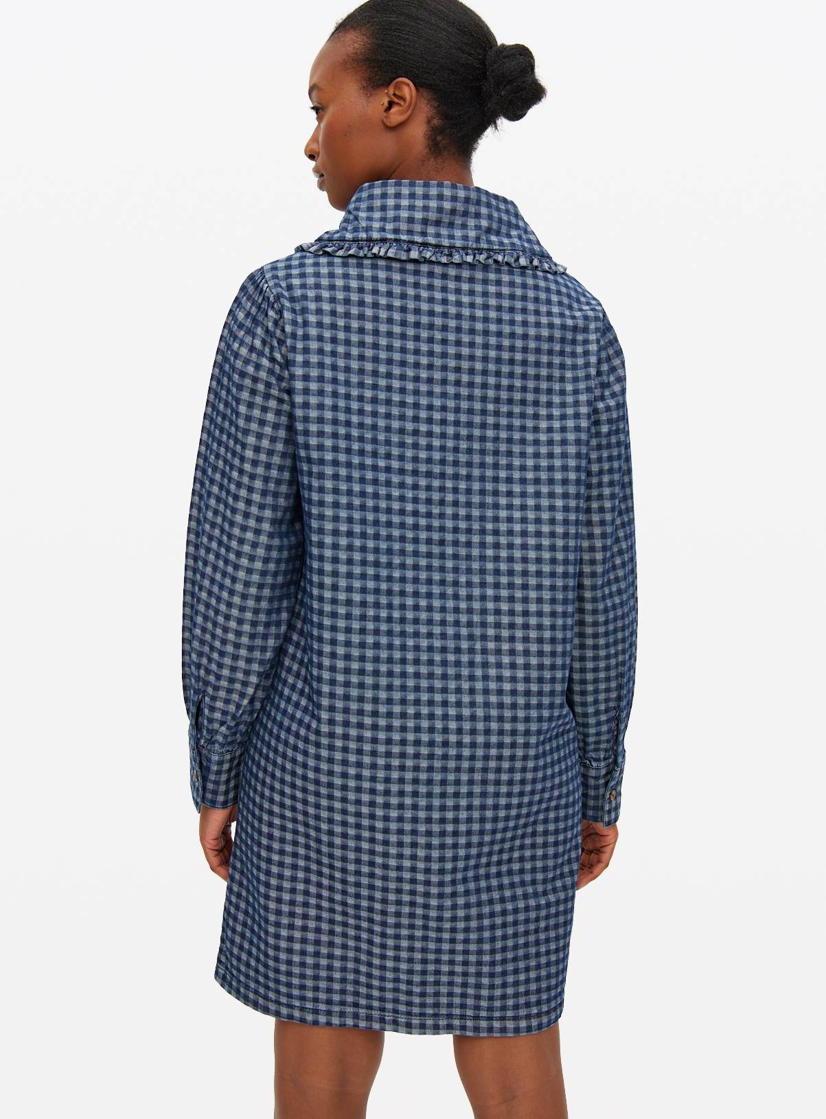Denim Gingham Collared Mini Dress 8 - Image 5