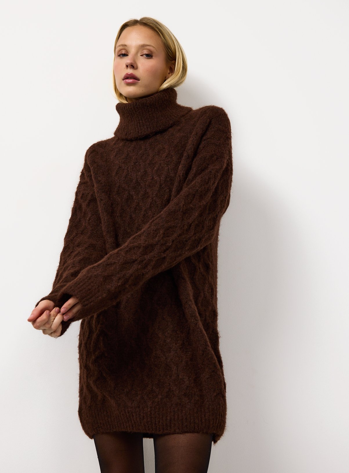 Cable Knit Jumper Dress Tu Buy Dark Brown Roll Neck Cable Knitted Dress L  Mini Tu
