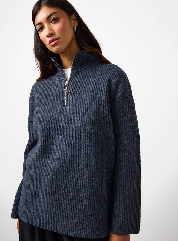 Blue Funnel Neck Quarter Zip Jumper S