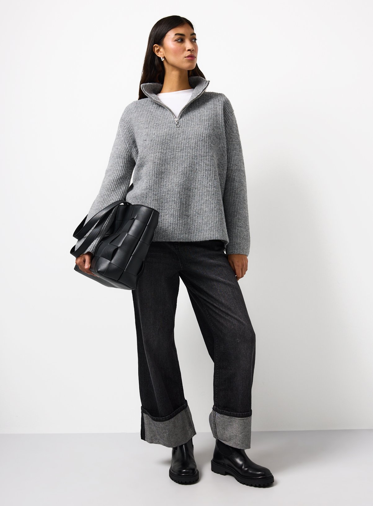 Grey Funnel Neck Quarter Zip Jumper L - Image 2 thumbnail