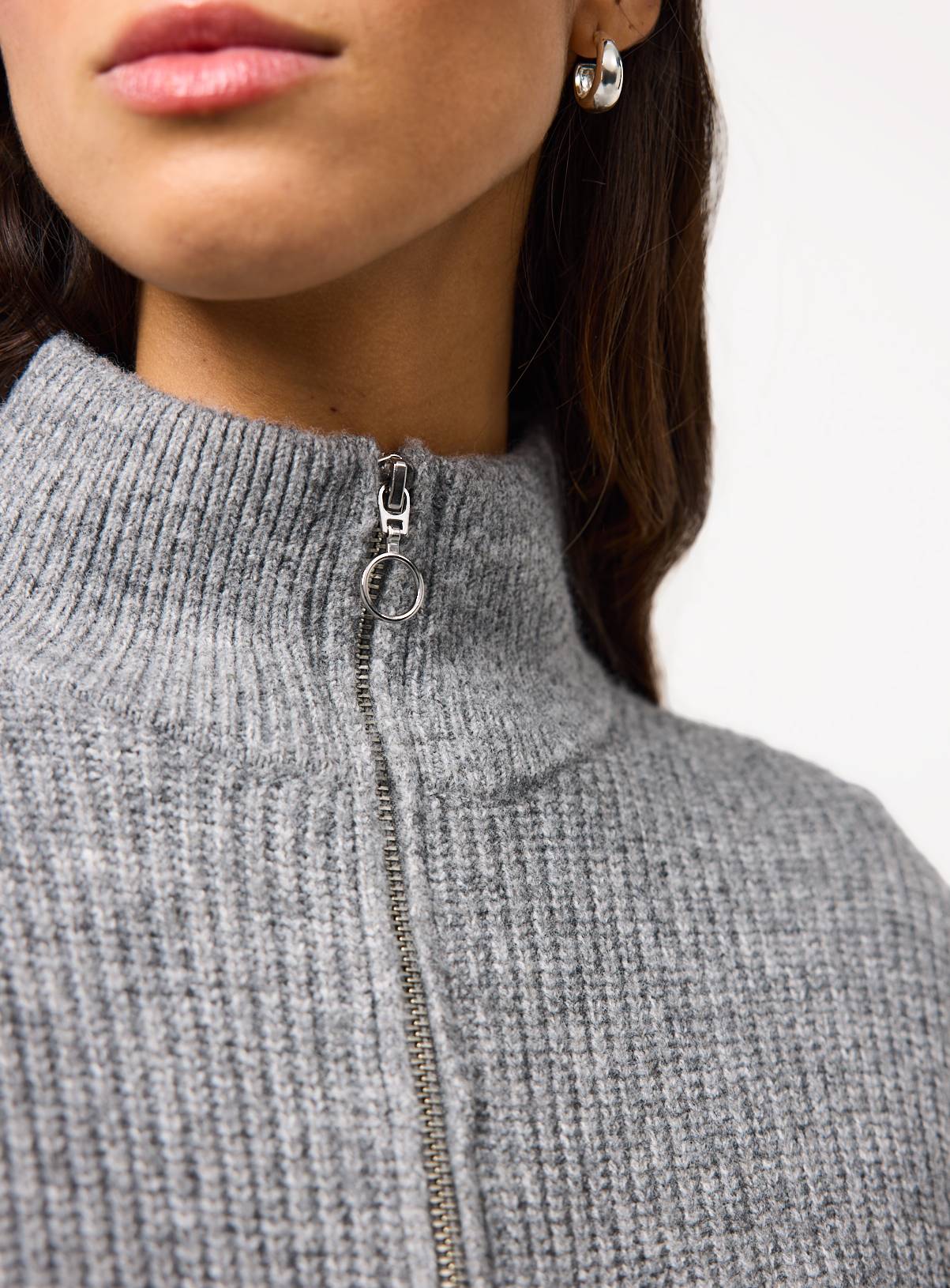 Grey Funnel Neck Quarter Zip Jumper L - Image 3