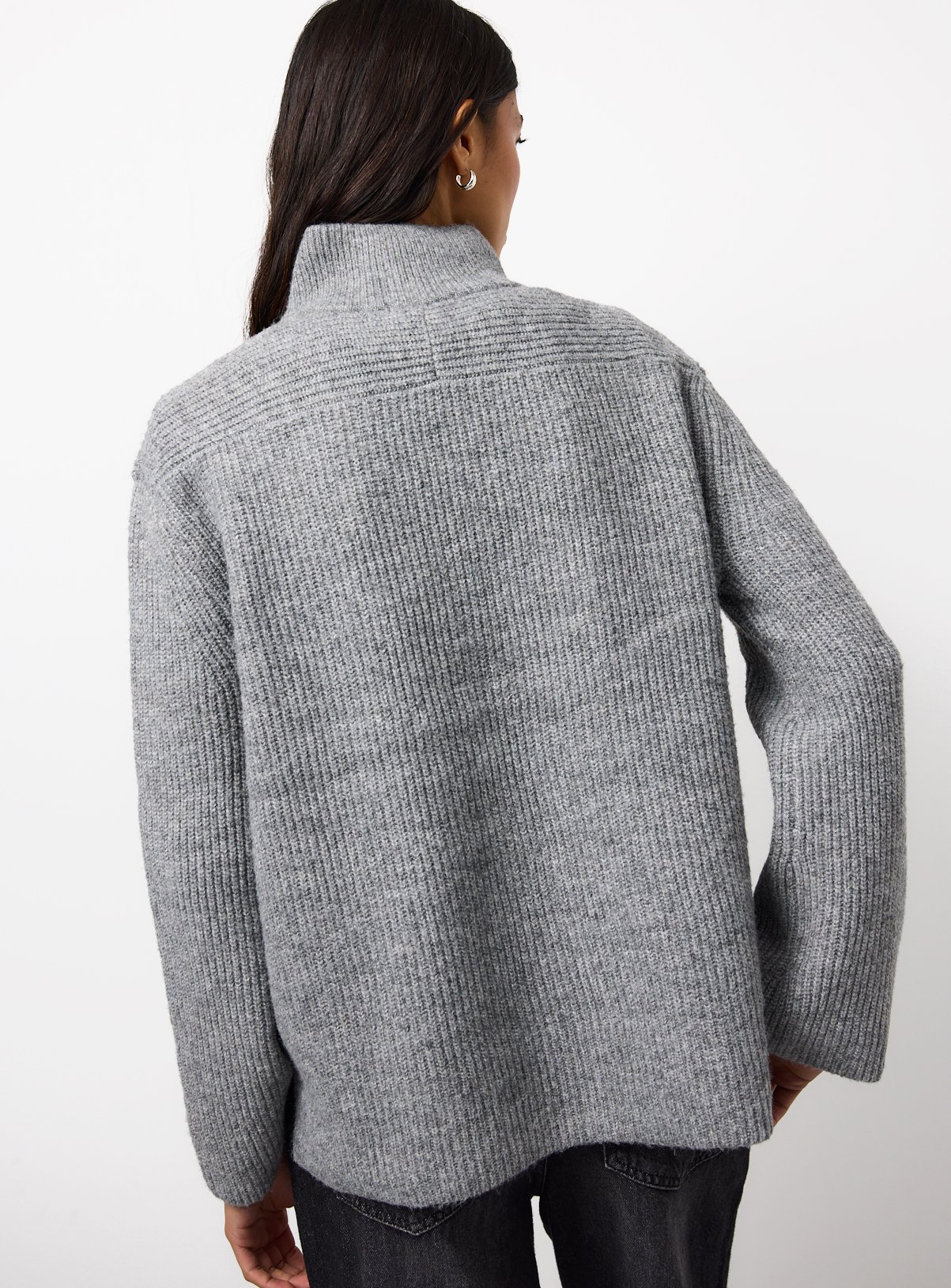 Grey Funnel Neck Quarter Zip Jumper L - Image 4 thumbnail