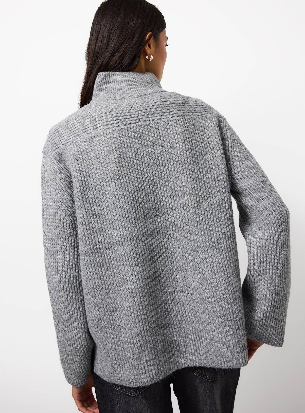 Grey Funnel Neck Quarter Zip Jumper L - Image 4