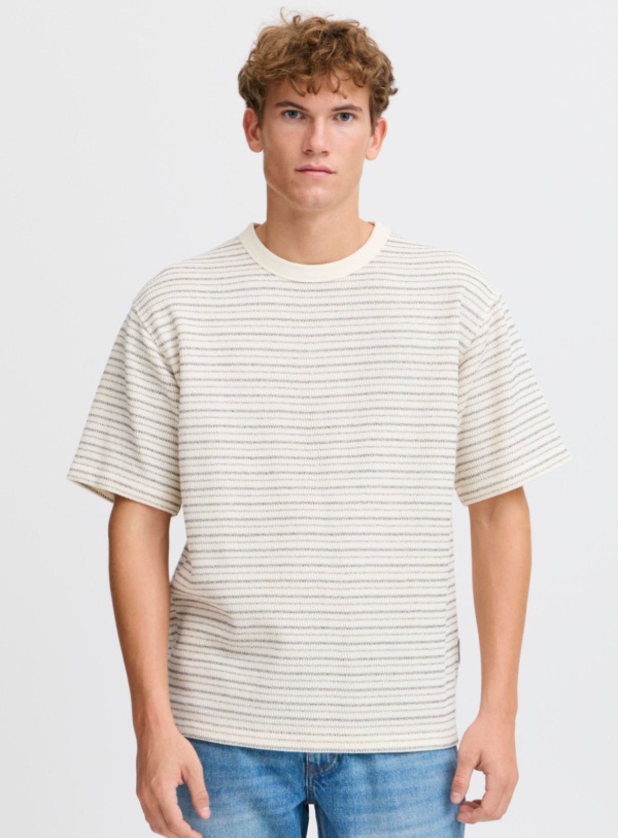 Men's Cream CASUAL FRIDAY Off White Striped Oversized T-Shirt