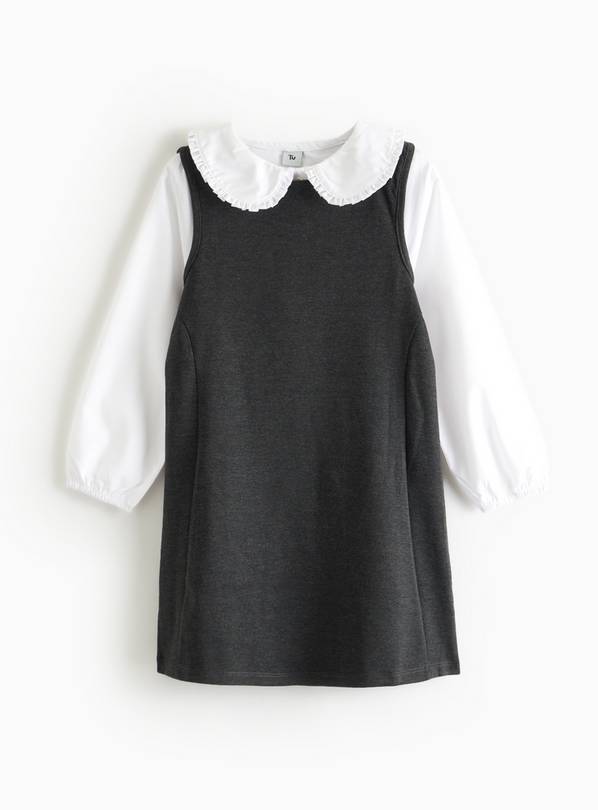 Charcoal Pinafore with Mock Woven Collar 3 years