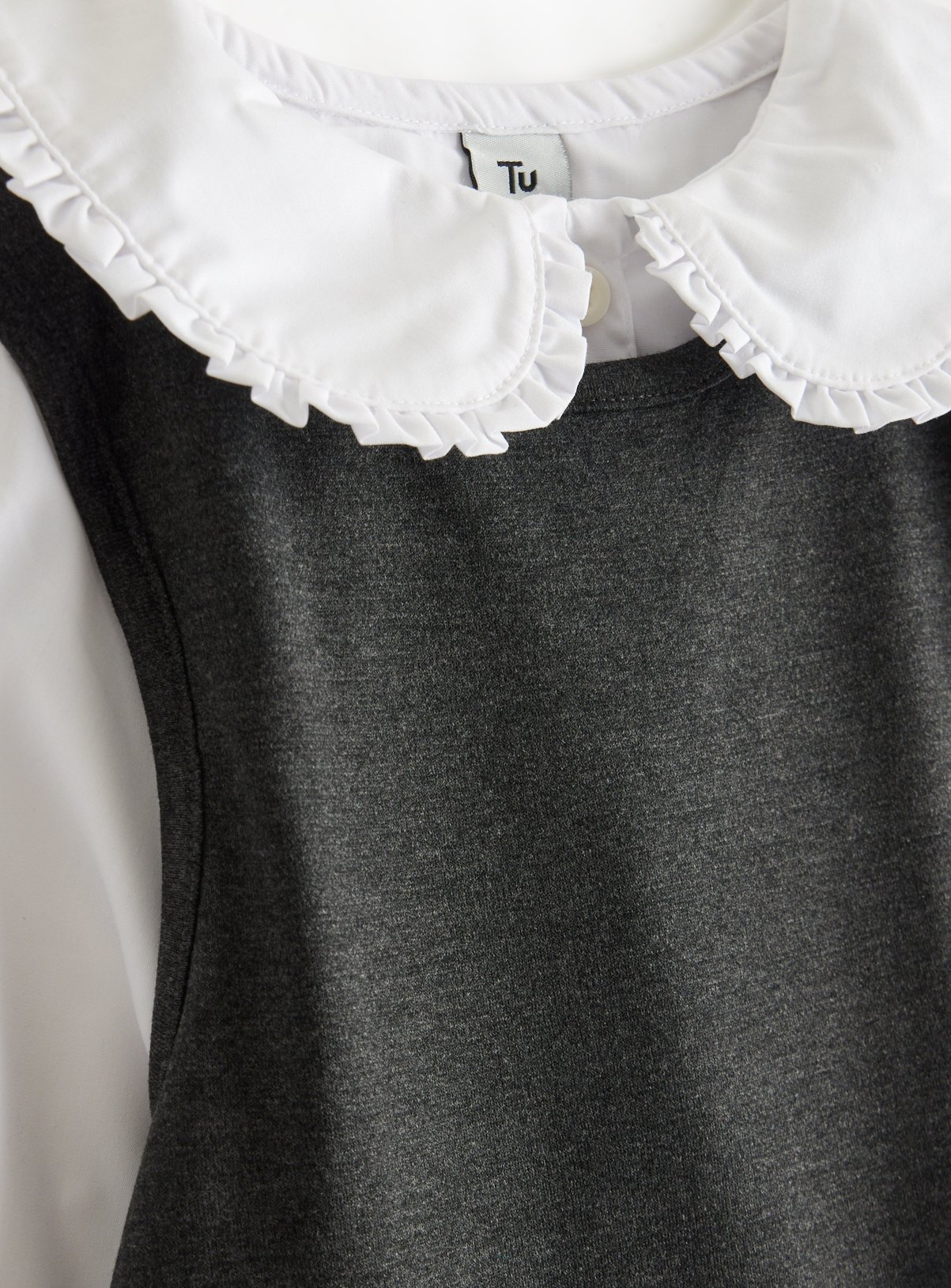 Charcoal Mock Woven Peter Pan Collar School Pinafore 3 years - Image 2 thumbnail