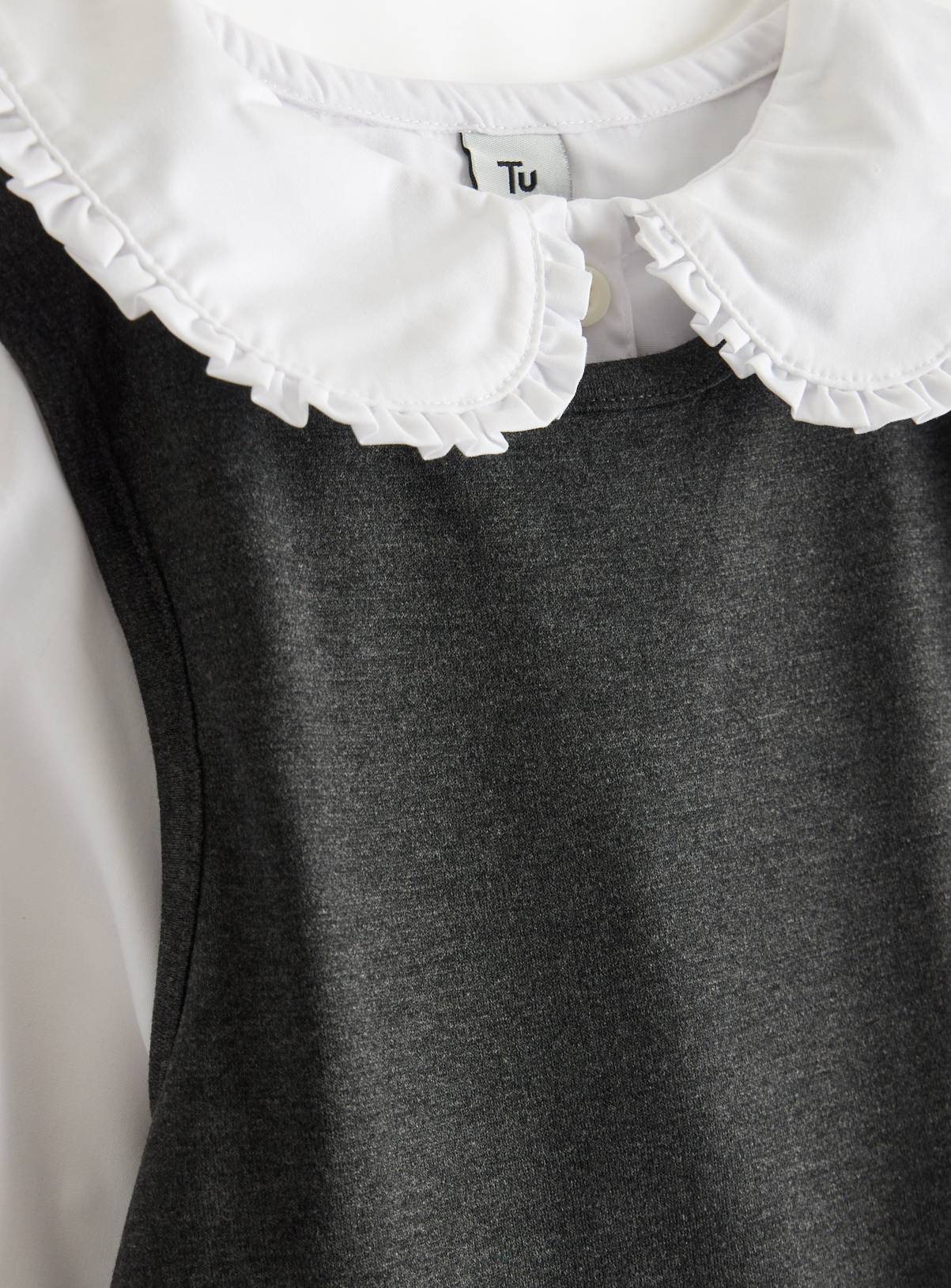 Charcoal Mock Woven Peter Pan Collar School Pinafore 3 years - Image 2