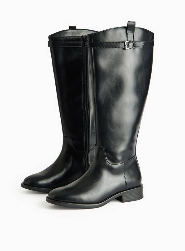 Black Faux Leather Rider Boots  3