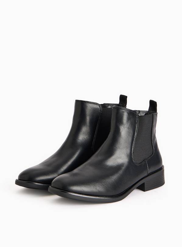 Black Faux Leather Block Heel Chelsea Boots 7