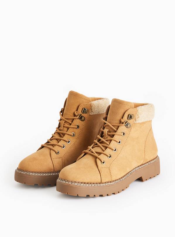 Tan Faux Suede Borg Detail Hiker Boots 5