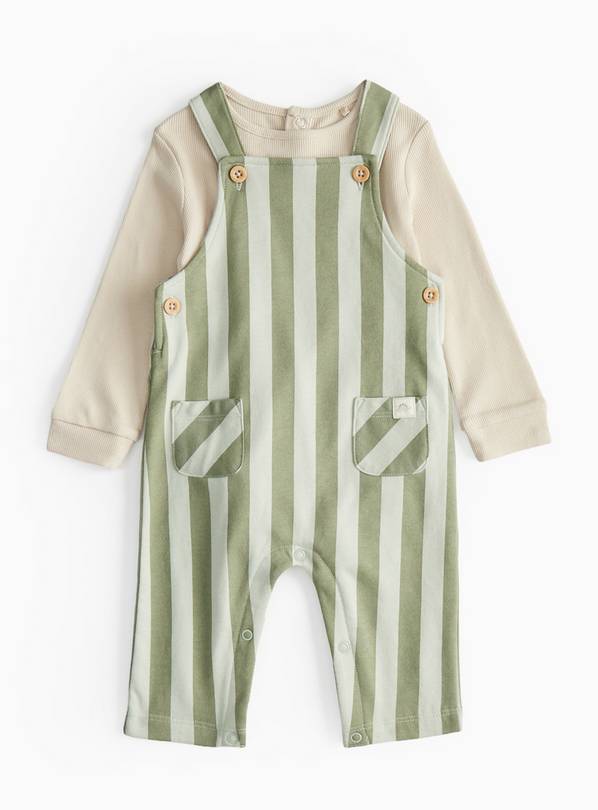 Jurassic Green Stripe Dungaree Set 12-18 months