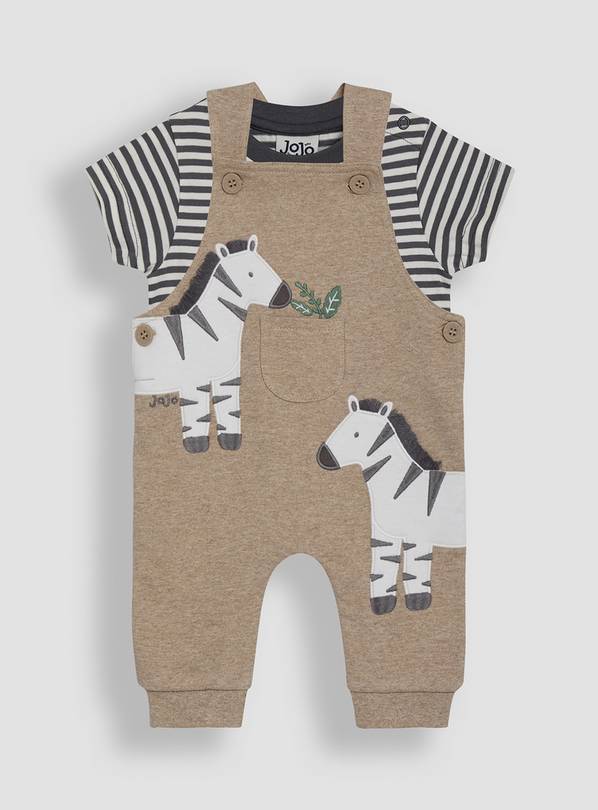 JOJO MAMAN BÉBÉ 2-Piece Zebra Applique Dungarees & Rib T-Shirt Set Up To 3 mths