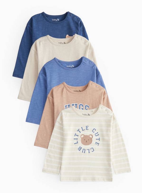 Bear Print Long Sleeve Tops 5 Pack 12-18 months