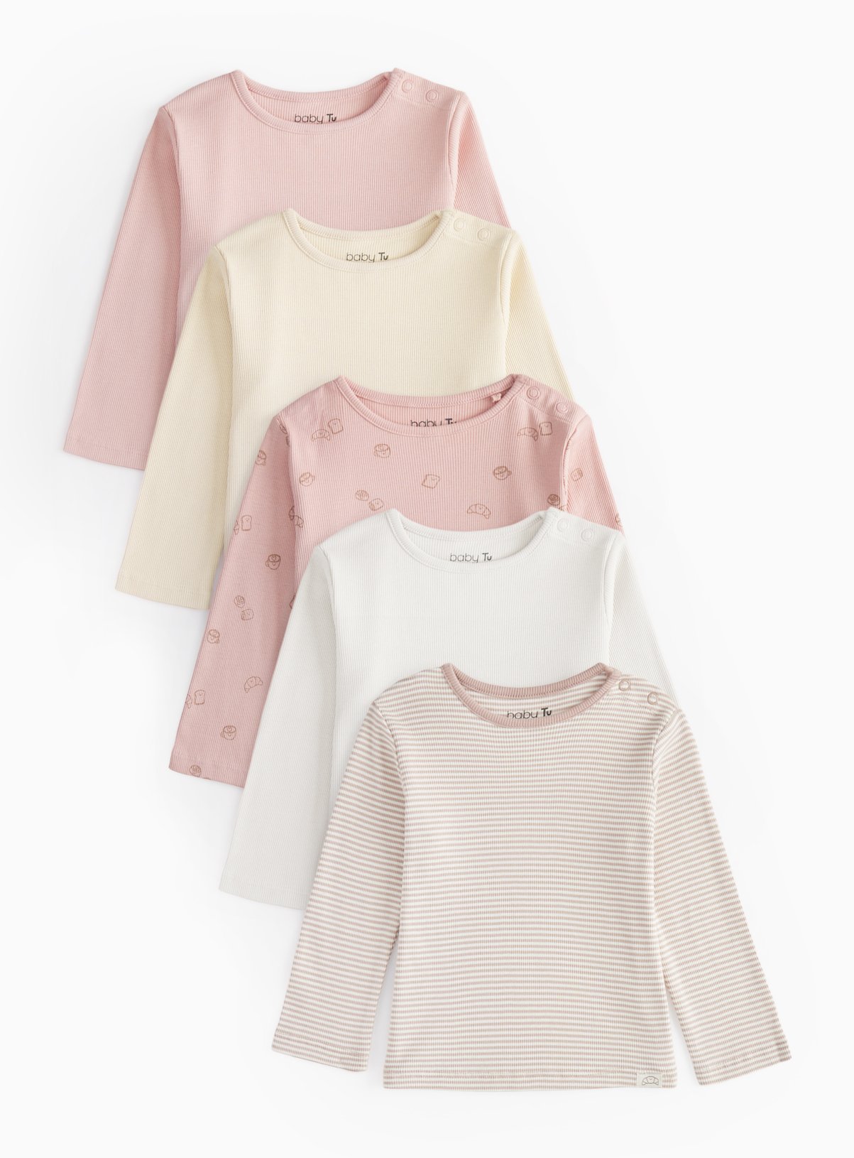 Pink Pink Ribbed Long Sleeve Tops 5 Pack (18-24 Months) - Tu by Sainsbury's