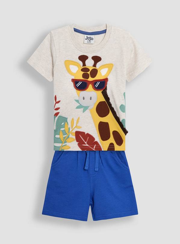 JOJO MAMAN BÉBÉ 2-Piece Giraffe Applique T-Shirt & Short Set Up To 3 mths