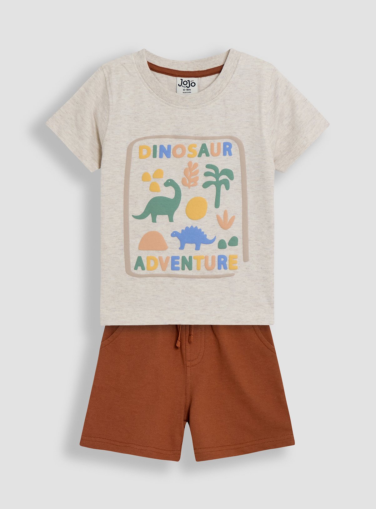 Cream Cream JOJO MAMAN BÉBÉ 2-Piece Dinosaur Print T-Shirt & Short Set (3-4 Years) - JoJo Maman Bebe by Sainsbury's