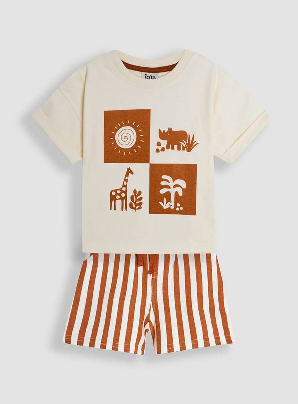 JOJO MAMAN BÉBÉ 2-Piece Safari Print & Stripe Short Set 6-12 months