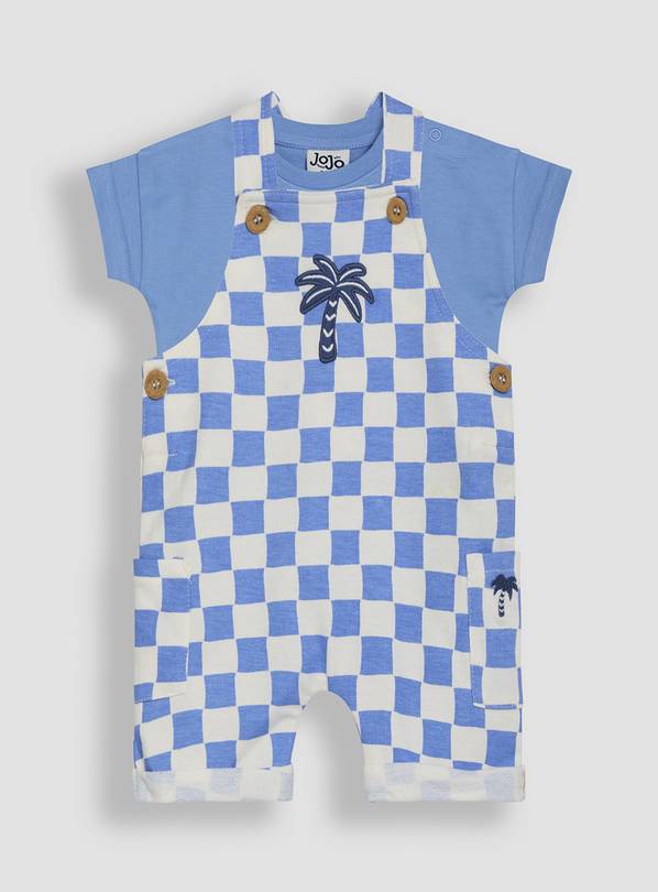 JOJO MAMAN BÉBÉ 2-Piece Checkerboard Print Dungarees & T-Shirt Set 6-12 months