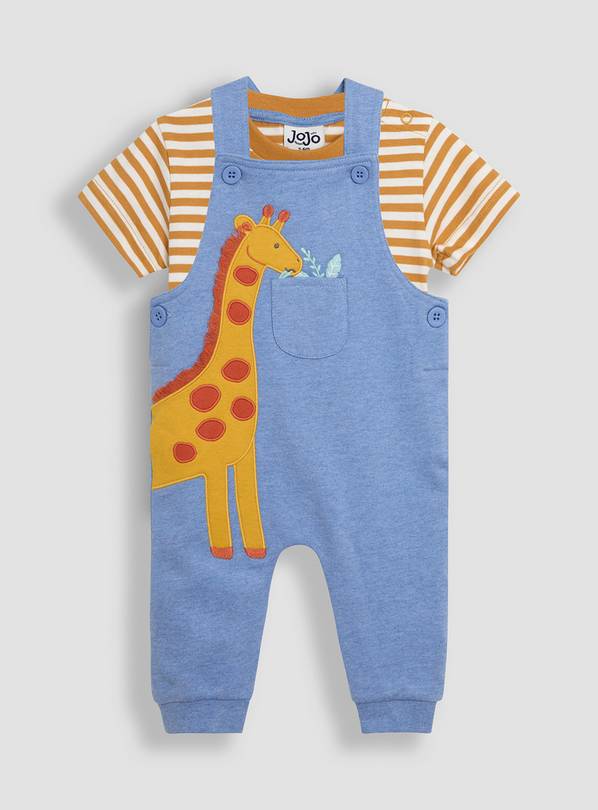 JOJO MAMAN BÉBÉ 2-Piece Giraffe Applique Dungarees & T-Shirt Set 3-6 months