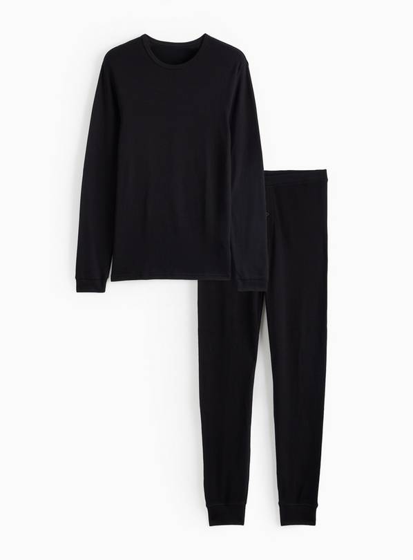Black Maximum Warmth Thermal Ribbed Set L