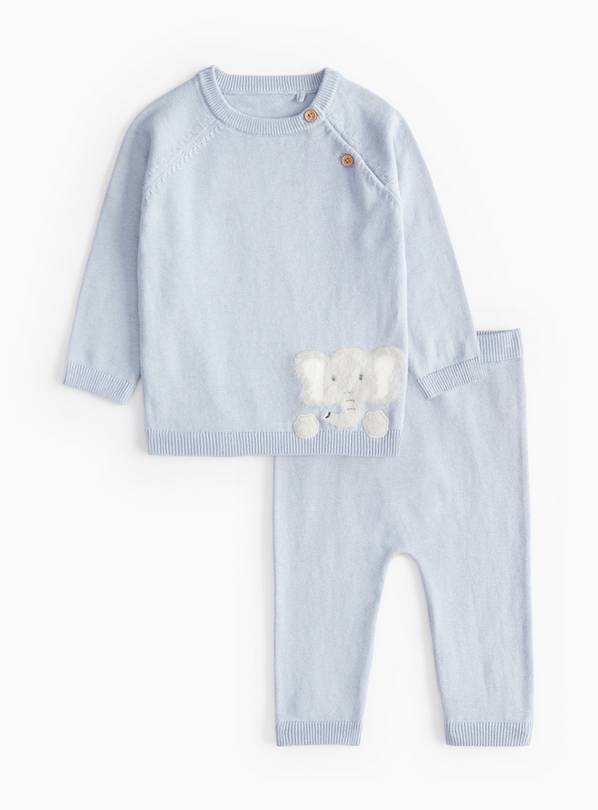 Blue Elephant Design Knitted Set 3-6 months