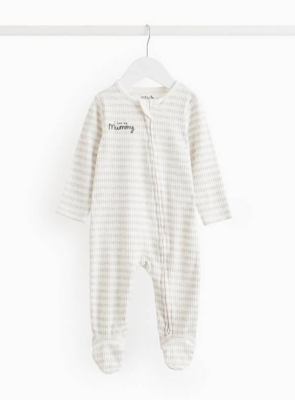 Love My Mummy Slogan Grey Striped Sleepsuit  6-9 months