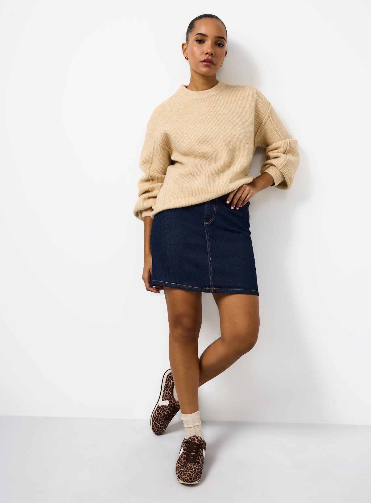 Ribbed Fisherman Crew Neck Jumper L