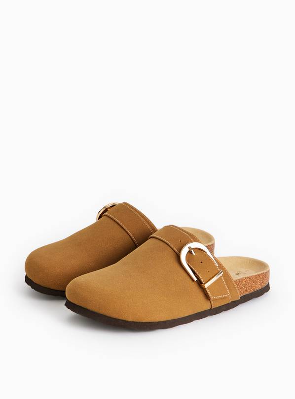 Tan Faux Suede Buckle Mules  8