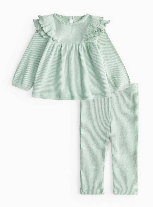 Green Soft Knit Ribbed Set Up to 3 mths