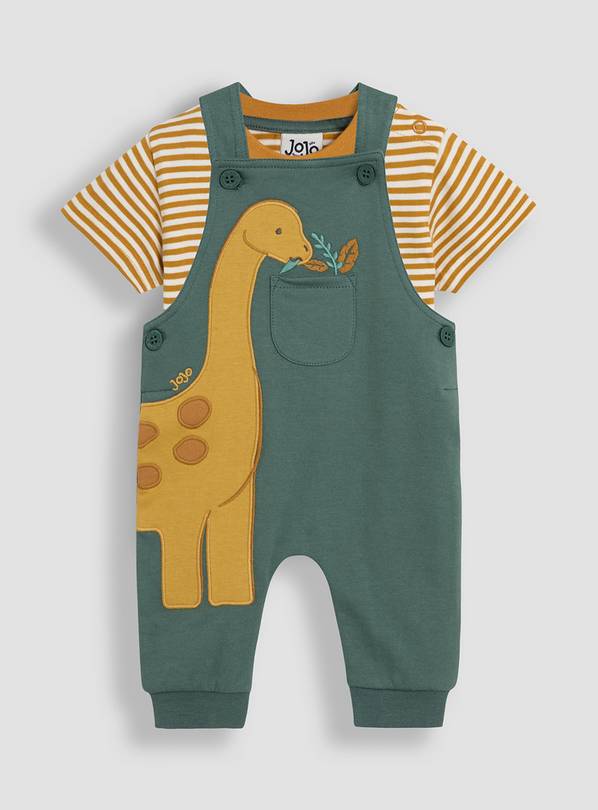 JOJO MAMAN BÉBÉ 2-Piece Diplodocus Applique Dungarees & T-Shirt Up To 3 mths