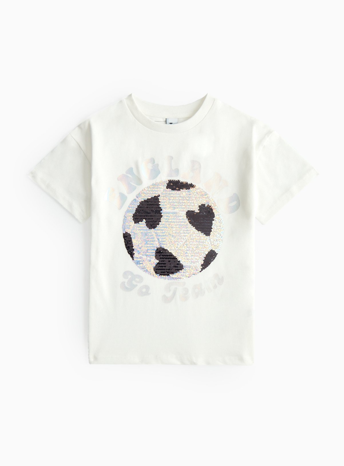 White White Sequin Football Design T-Shirt (10 Years) - Football by Sainsbury's