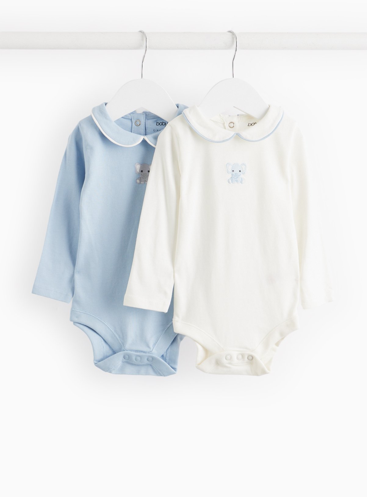 Blue Blue Elephant Print Collared Bodysuit 2 Pack (9-12 Months) - Tu by Sainsbury's