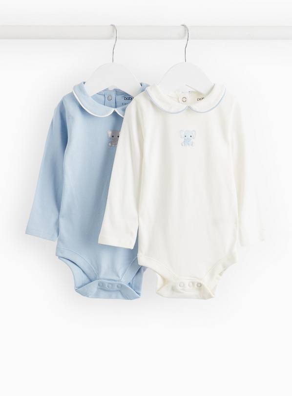 Blue Elephant Print Collared Bodysuit 2 Pack 6-9 months