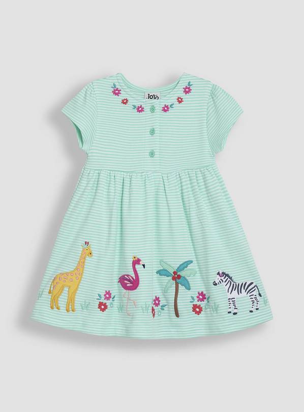 JOJO MAMAN BÉBÉ Safari Animals Applique Button Front Dress 6-12 months