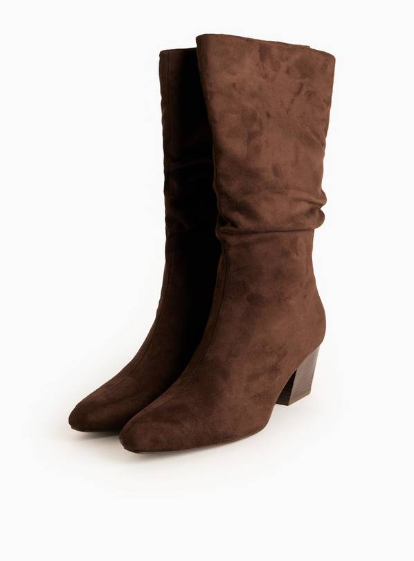 Brown Faux Suede Ruched Detail Boots  3