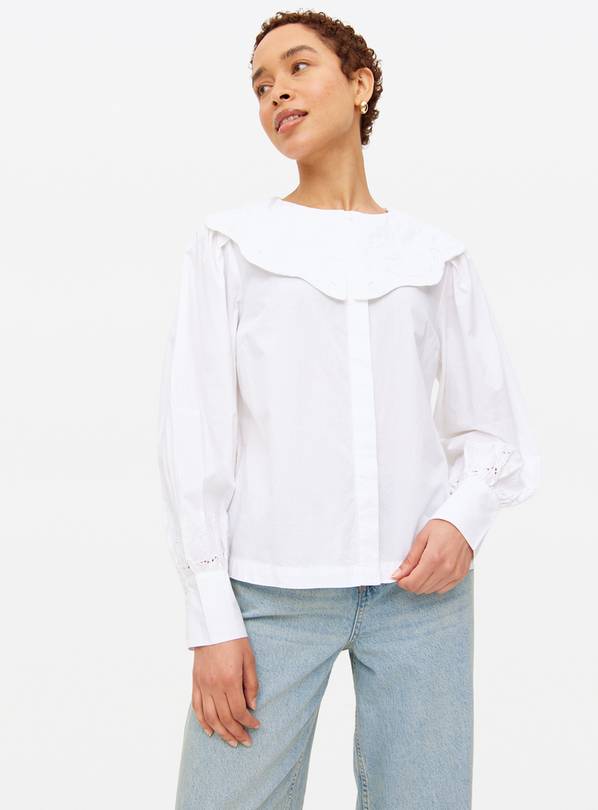 White Embroidered Western Collared Blouse 10